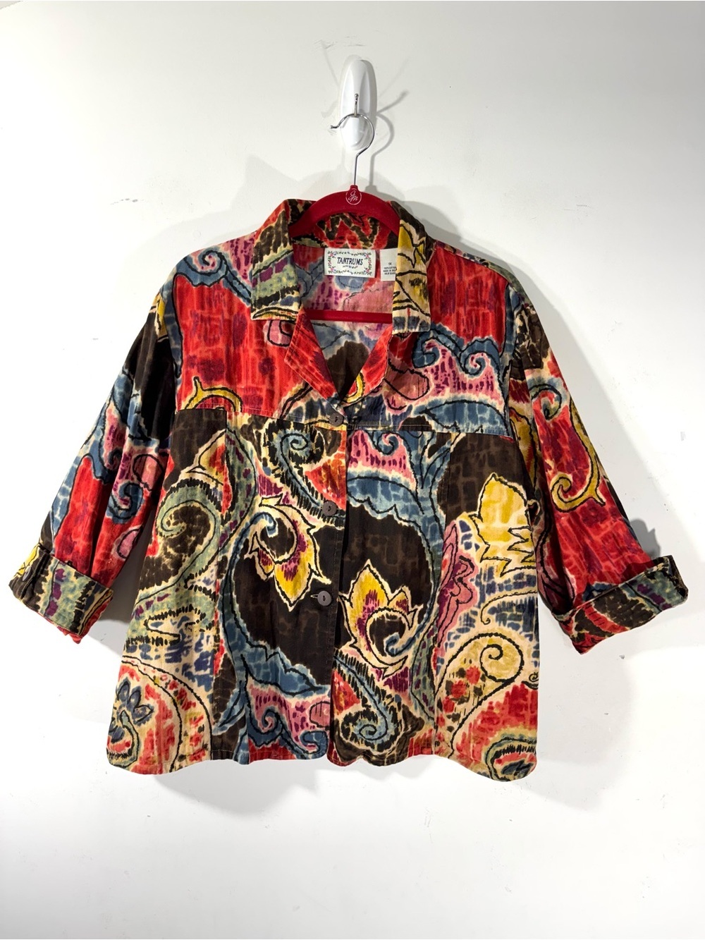 Tantrums Cotton Floral Embroidered Button front Jacket 1X